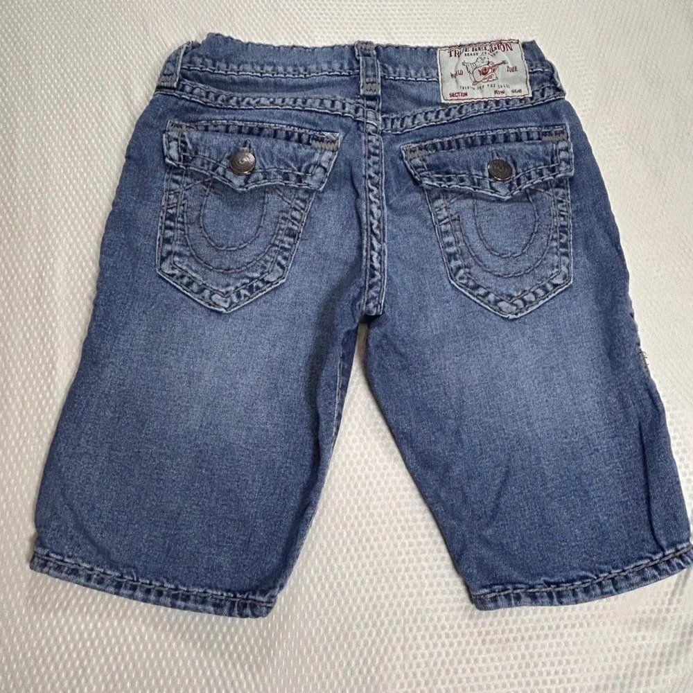 True Religion Rocco Relaxed Skinny Denim Shorts Blue Thick Stitch Mens 31